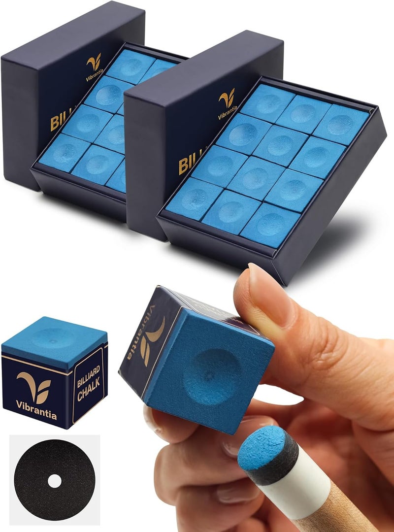 VIBRANTIA Pro Pool Cue Chalk, Tournament Standard Billiard Chalk, 12 Cubes/Box with Travel Storage Box,Low Dust, Super Dense, Suitable for Snooker/Pool/8-Ball - Image 1